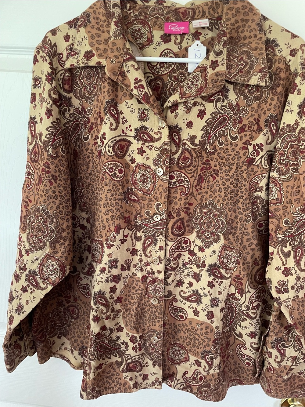 Cappagallo Vintage-Inspired Y2K Boho Paisley Animal Print Blouse 1X